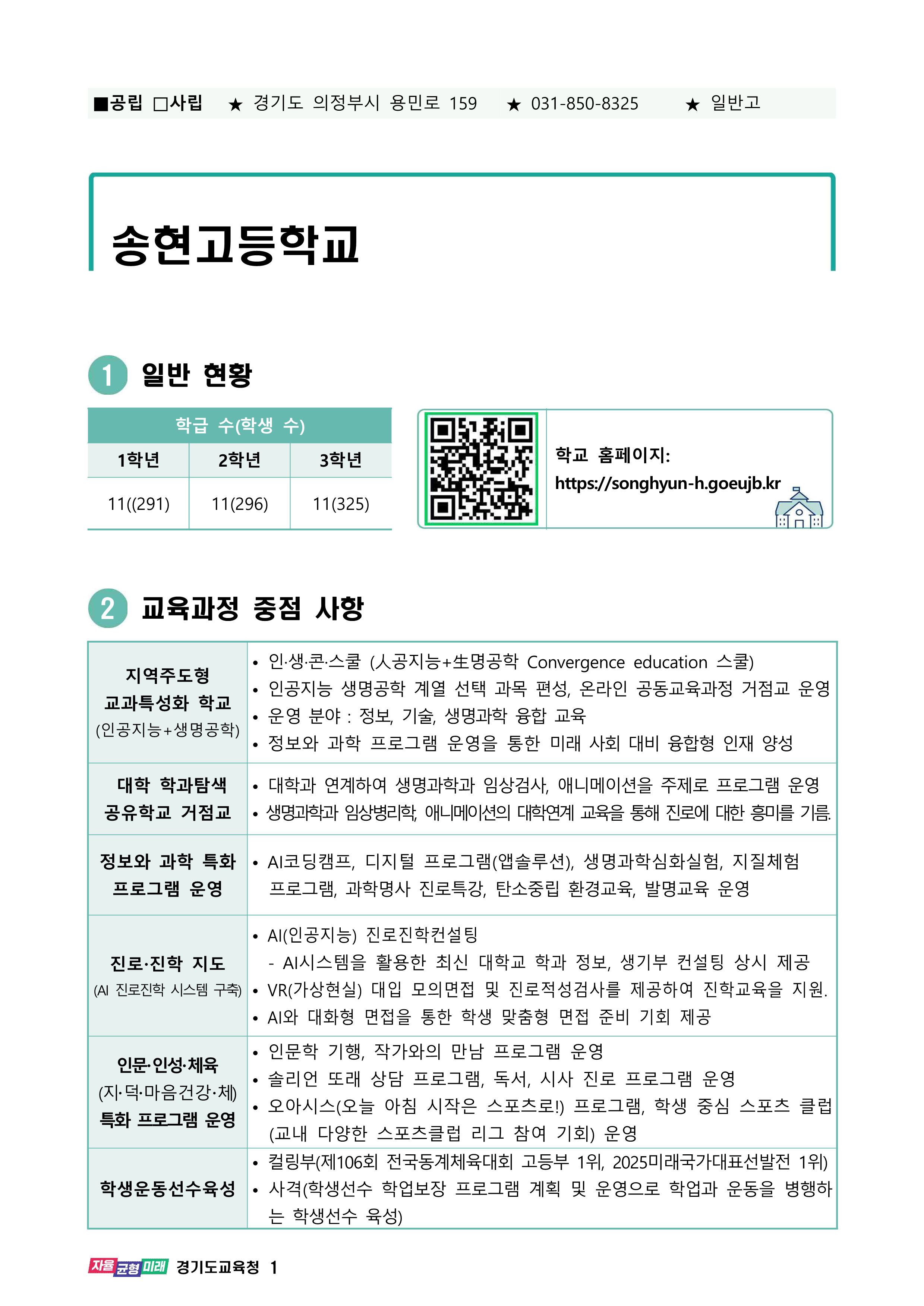 2025학년도 일반고 입학생 교육과정(송현고등학교) 001